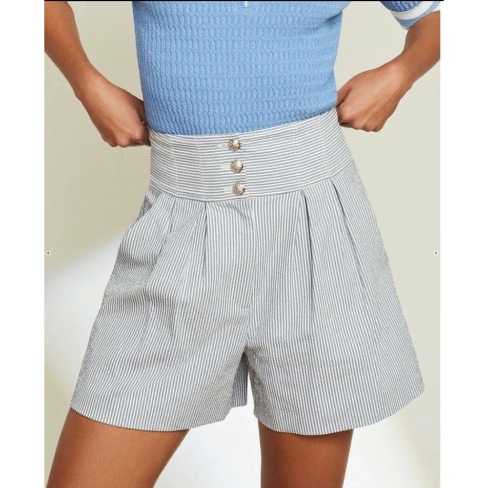 VERONICA BEARD Shorts Women sz 16 Blue White Stripe ALICIA High Seersucker NWT